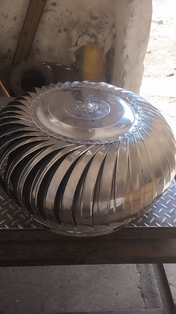 Stainless steel turbine ventilator unit (wind-driven) for shed ventilation.
