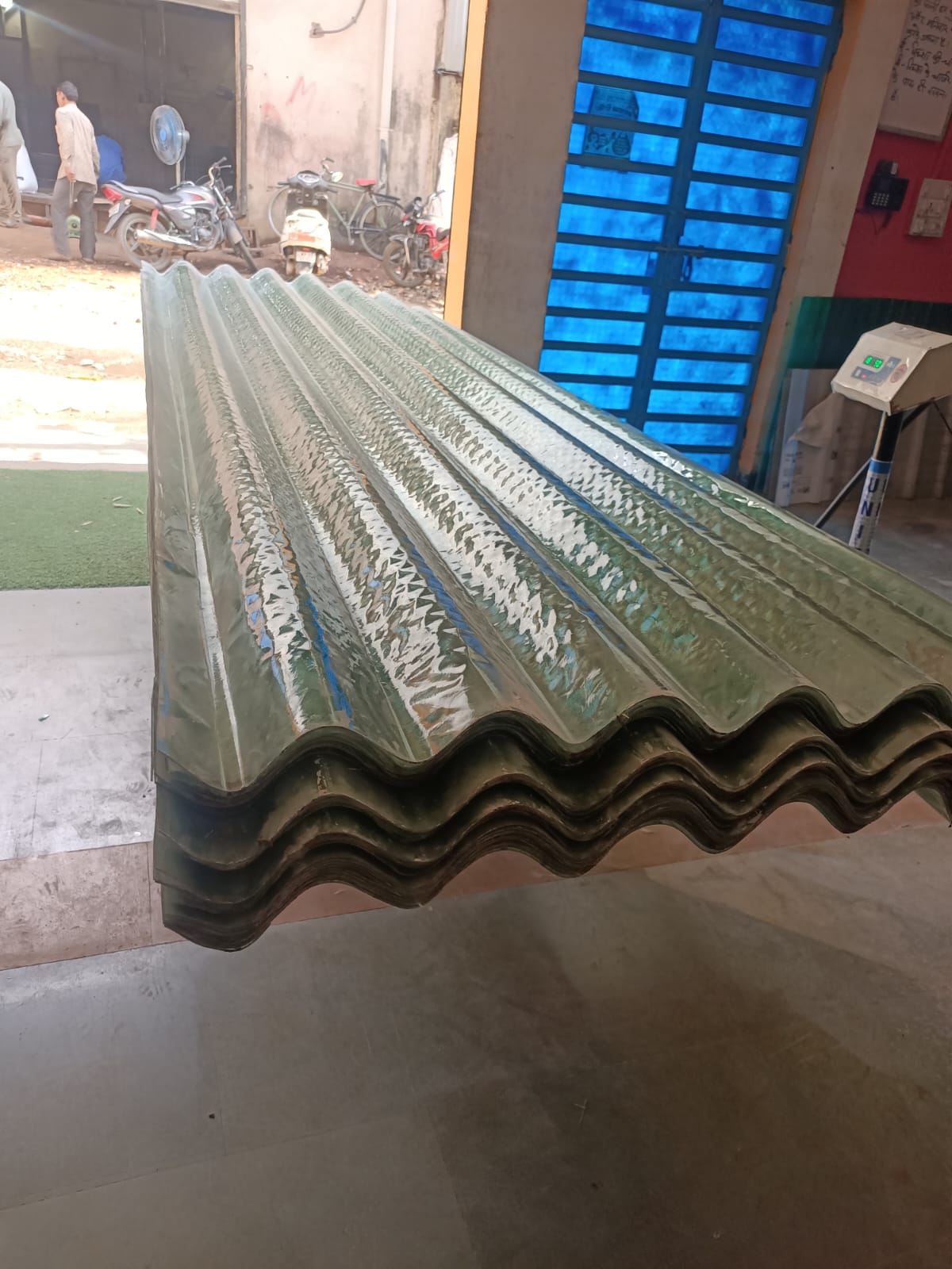 FRP ACC nali/gutter profile sheet bundle showing production finish.